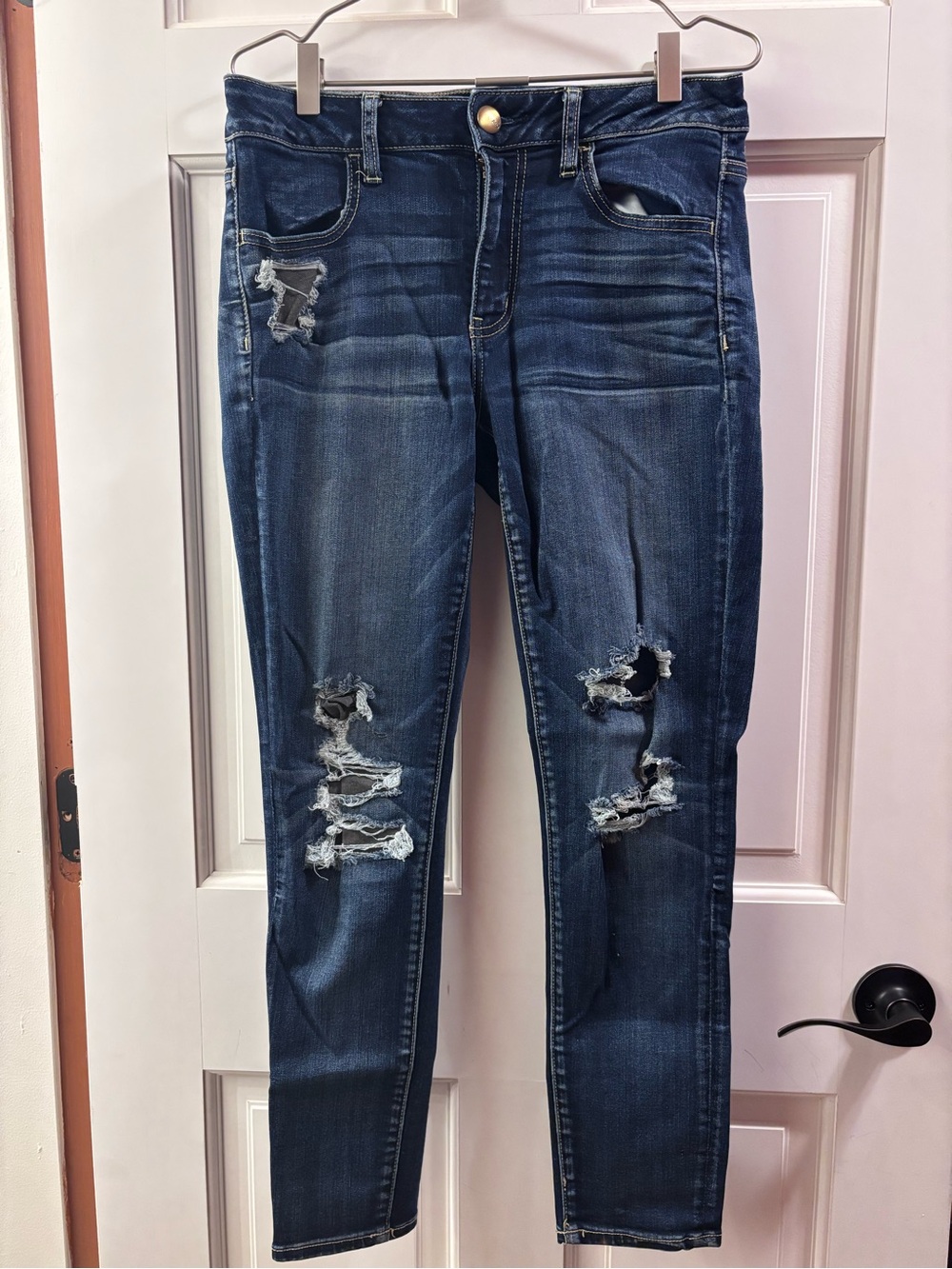 American Eagle Outfitters Dark Blue Distressed Skinny Jeans